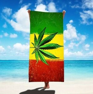 A Gothic Universe Rasta Weed Leaf Beach Towel – Red/Yellow/Green/Black, Premium